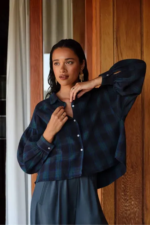 Sarah_Short_Green_Check_Blouse
