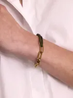Armband_met_touw_en_gouden_schakels_army_green_1